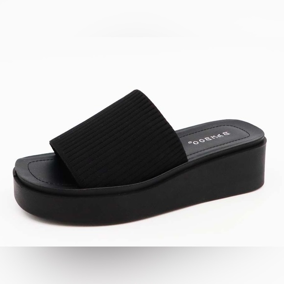 NWT!! OPEN TOE KNIT STRAP LIGHTWEIGHT PLATFORM SANDAL BLACK - Picture 3 of 3